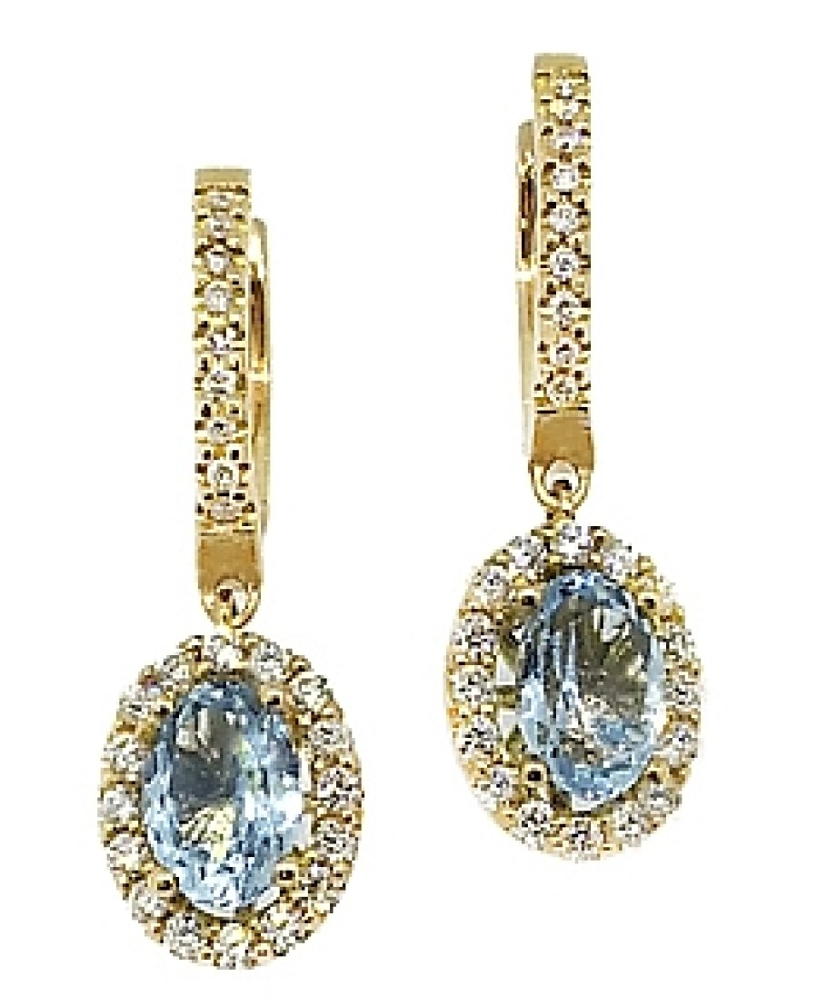 Joyas Jose Luis Joyero Pendientes Con Diamantes | Pendientes Oro 18 Kilates Con Diamantes Y Aguamarinas