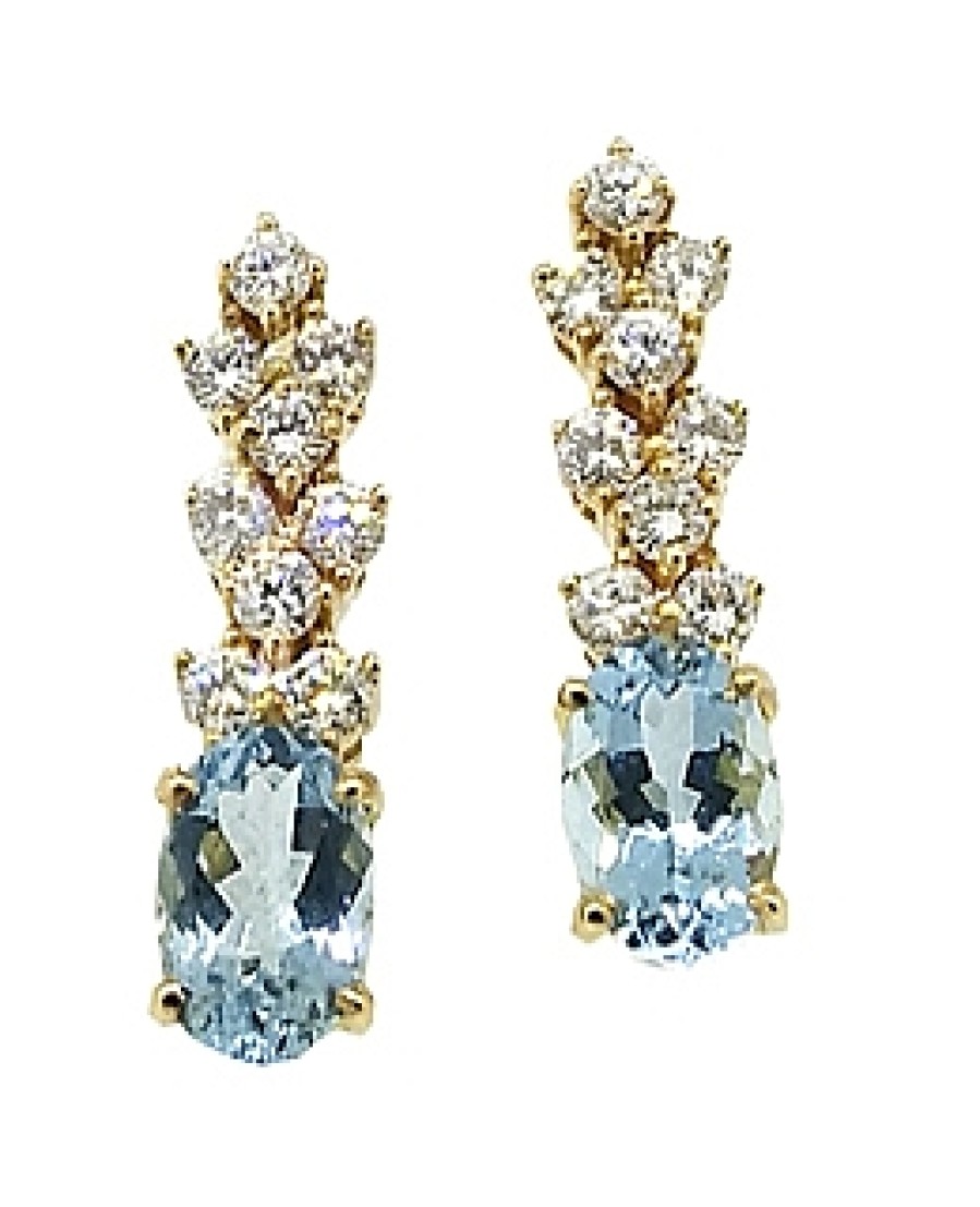 Joyas Jose Luis Joyero Pendientes Con Diamantes | Pendientes Oro 18 Kilates Con Diamantes Y Aguamarinas