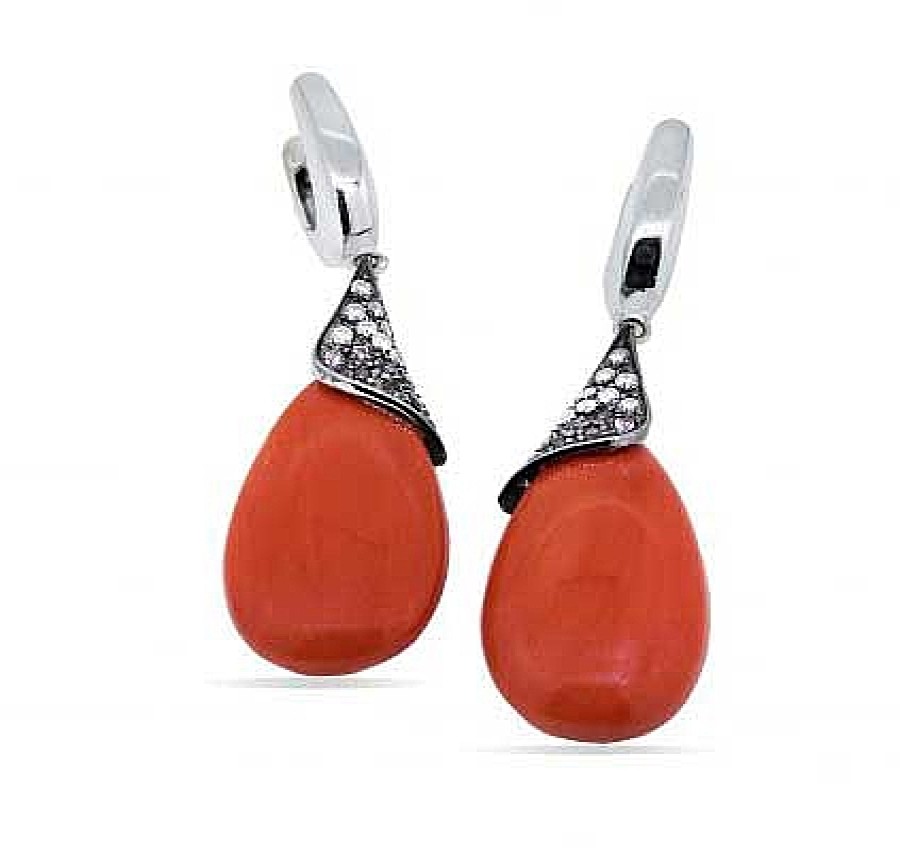 Joyas Jose Luis Joyero Pendientes Con Diamantes | Pendientes Oro 18 Kilates Con Diamantes, Coral Y Granates