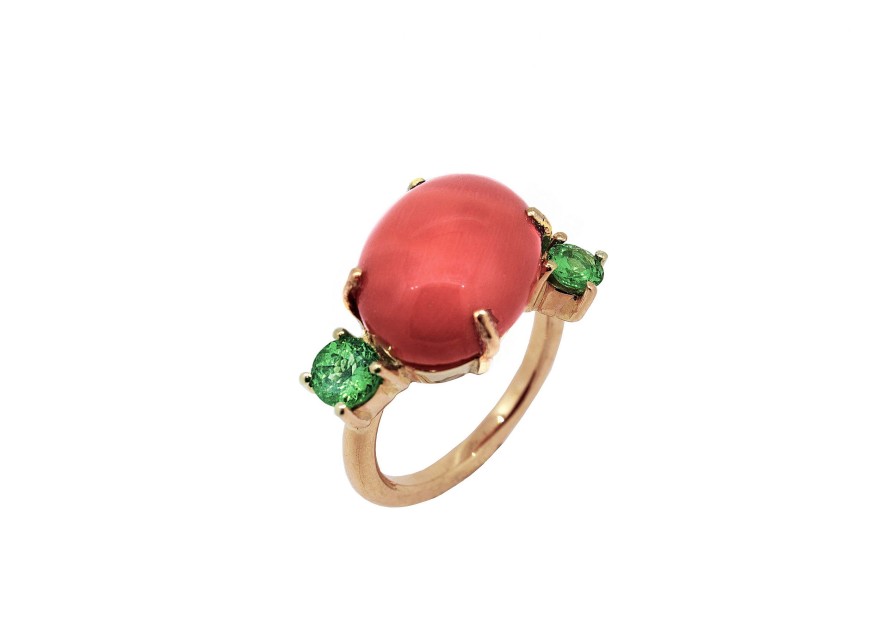 Joyas Jose Luis Joyero Anillo De Oro Rosa | Anillo Oro 18 Kilates Con Coral