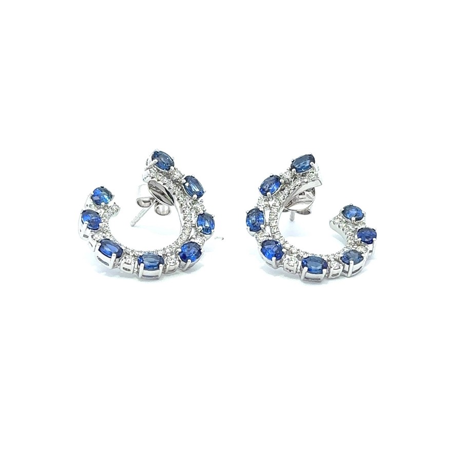 Joyas Jose Luis Joyero Pendientes Con Diamantes | Pendientes Oro Blanco 18 Kilates Con Diamantes Y Zafiros