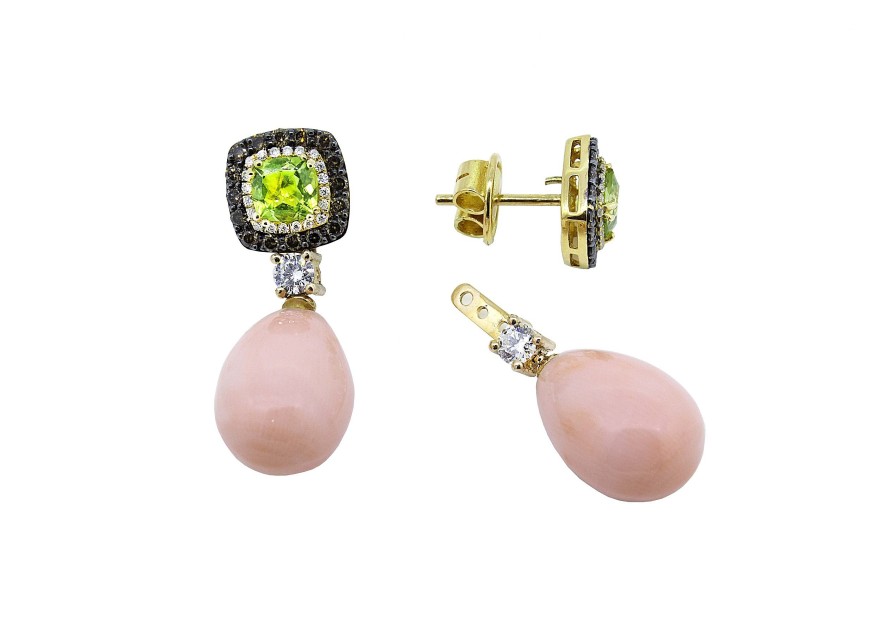 Joyas Jose Luis Joyero Pendientes Con Diamantes | Pendientes Oro 18 Kilates Con Diamantes Y Coral