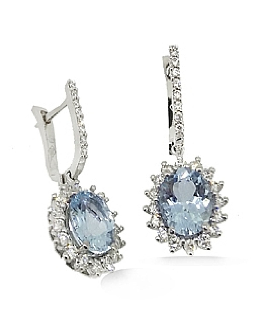 Joyas Jose Luis Joyero Pendientes Con Diamantes | Pendientes Oro 18 Kilates Con Diamantes Y Aguamarinas