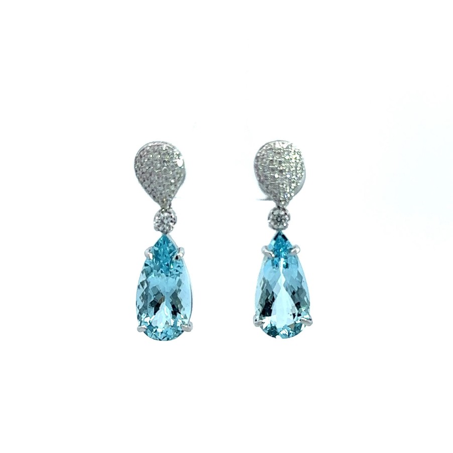 Joyas Jose Luis Joyero Pendientes Con Diamantes | Pendientes Oro Blanco 18 Kilates Con Diamantes Y Aguamarinas