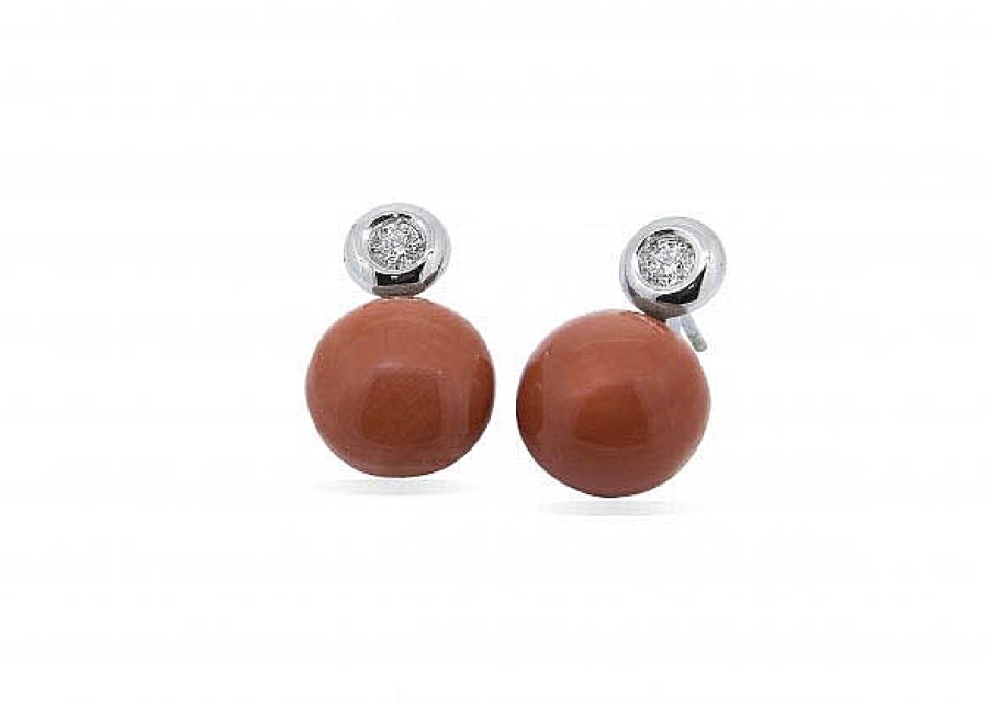 Joyas Jose Luis Joyero Pendientes Con Diamantes | Pendientes Oro 18 Kilates Con Diamantes Y Coral