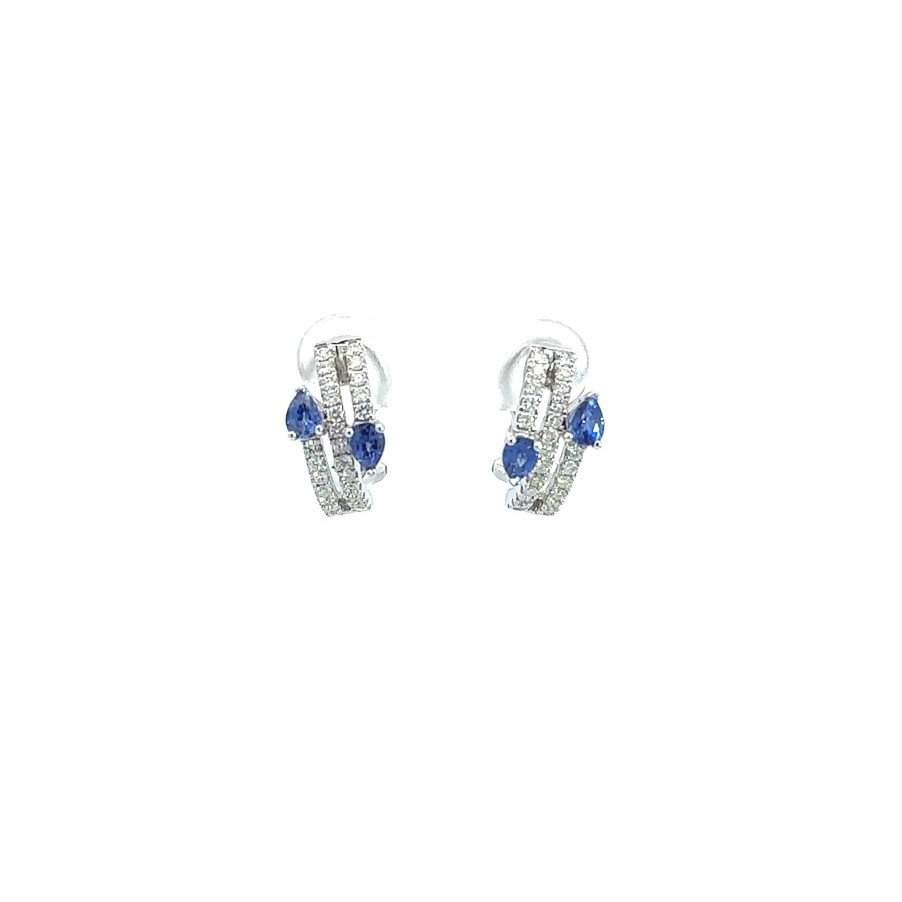 Joyas Jose Luis Joyero Pendientes Con Diamantes | Pendientes Oro Blanco 18 Kilates Con Diamantes Y Zafiros