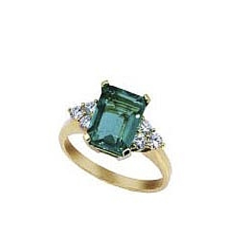 Joyas Jose Luis Joyero Anillos Con Diamantes | Anillo Oro 18 Kilates Con Diamantes Y Cuarzo Verde