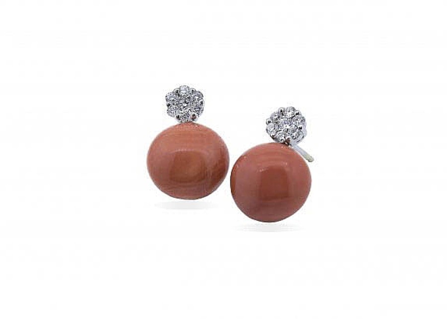 Joyas Jose Luis Joyero Pendientes Con Diamantes | Pendientes Oro 18 Kilates Con Diamantes Y Coral