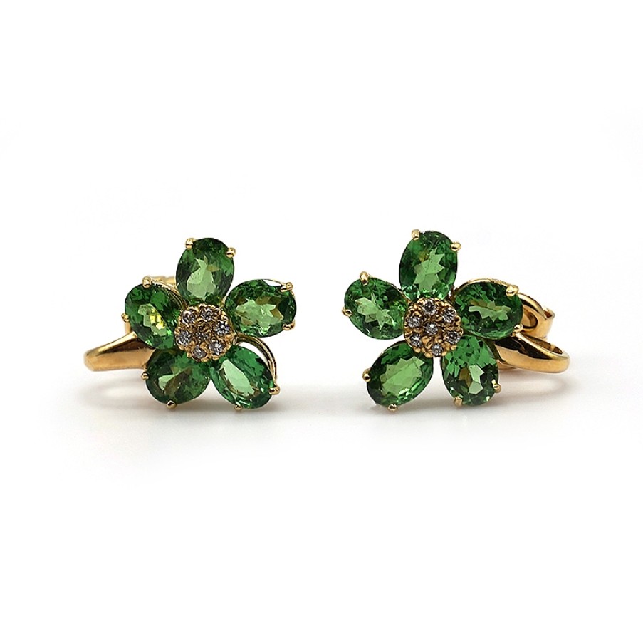 Joyas Jose Luis Joyero Pendientes Con Diamantes | Pendientes Oro 18 Kilates Con Diamantes Y Granates Tsavoritas