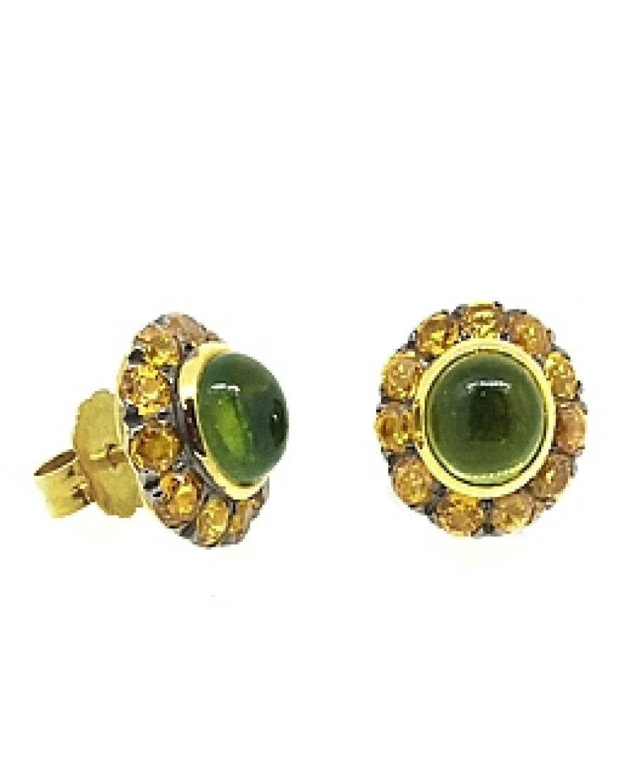 Joyas Jose Luis Joyero Pendientes De Oro Amarillo | Pendientes Oro 18 Kilates Con Peridotos Y Zafiros